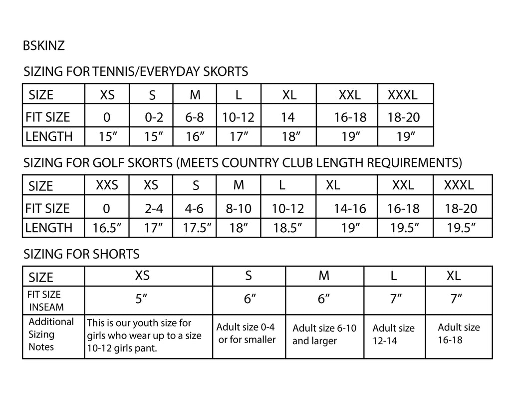 Sizing-Charts For the Love of Golf Naples
