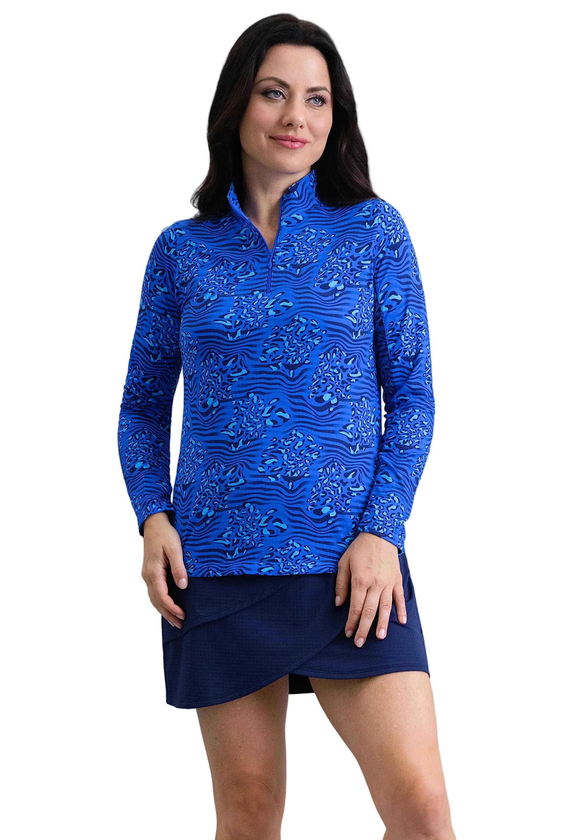 IBKUL- Long Sleeve Yun Blue Top (Style#: 10386) - For the Love of Golf