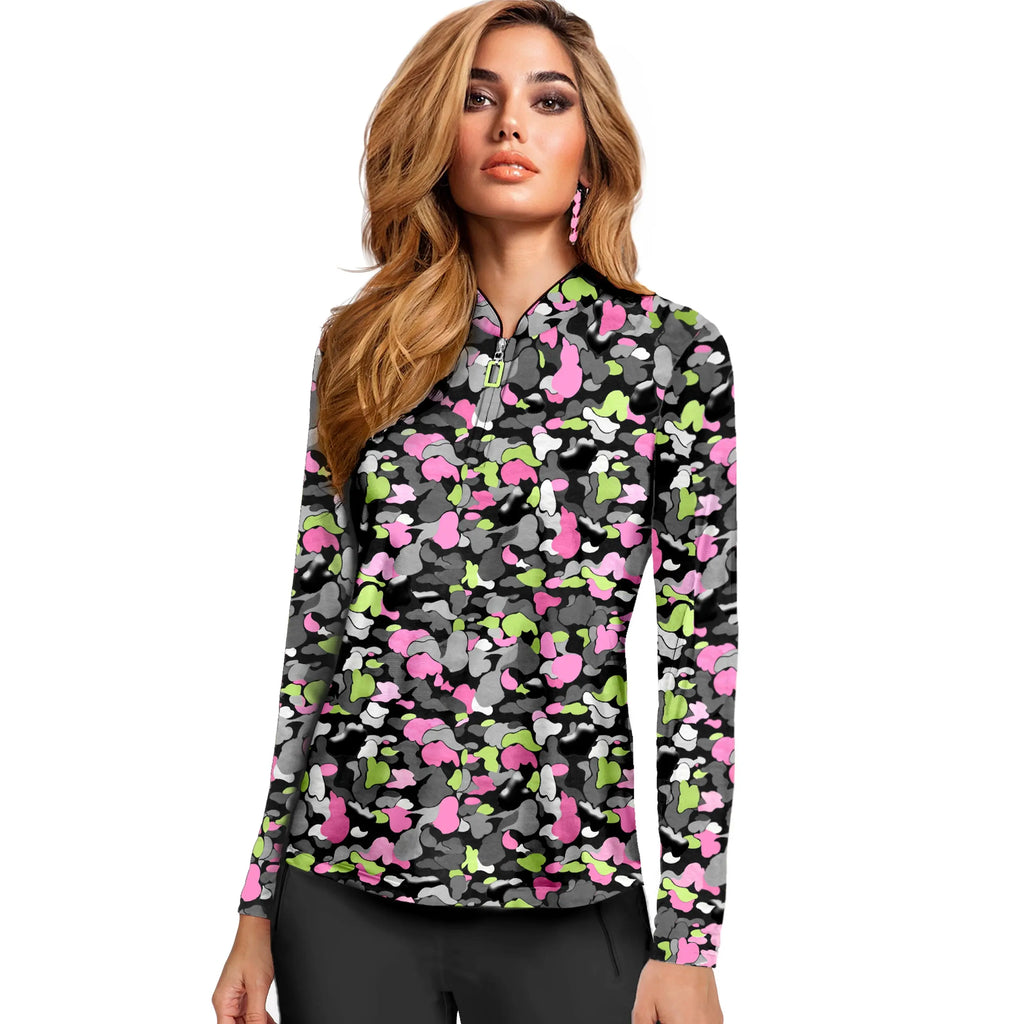Jamie Sadock- Long Sleeve Sunsense Watermelon Rose Amoeba Top (Style#: 42170) Jamie Sadock