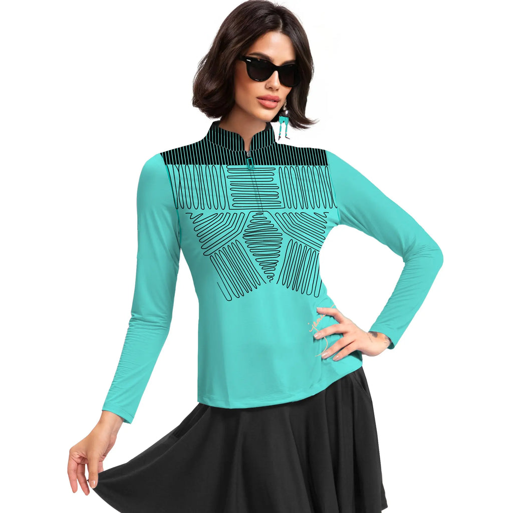 Jamie Sadock- Long Sleeve Sunsense Turquoise Threads Top (Style#: 51138) Jamie Sadock