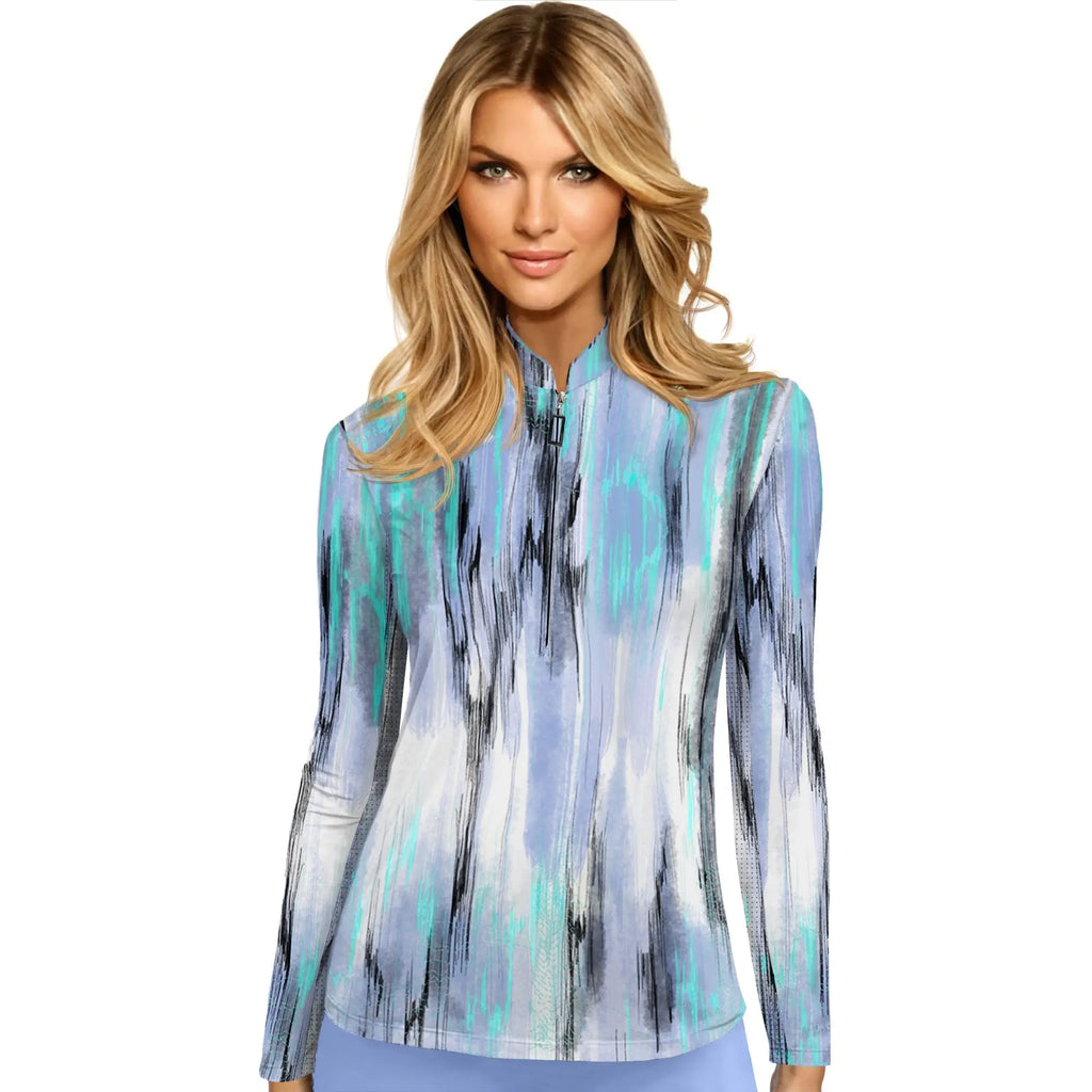 Jamie Sadock- Long Sleeve Sunsense Indigo Matrix Top (Style#: 51139) Jamie Sadock