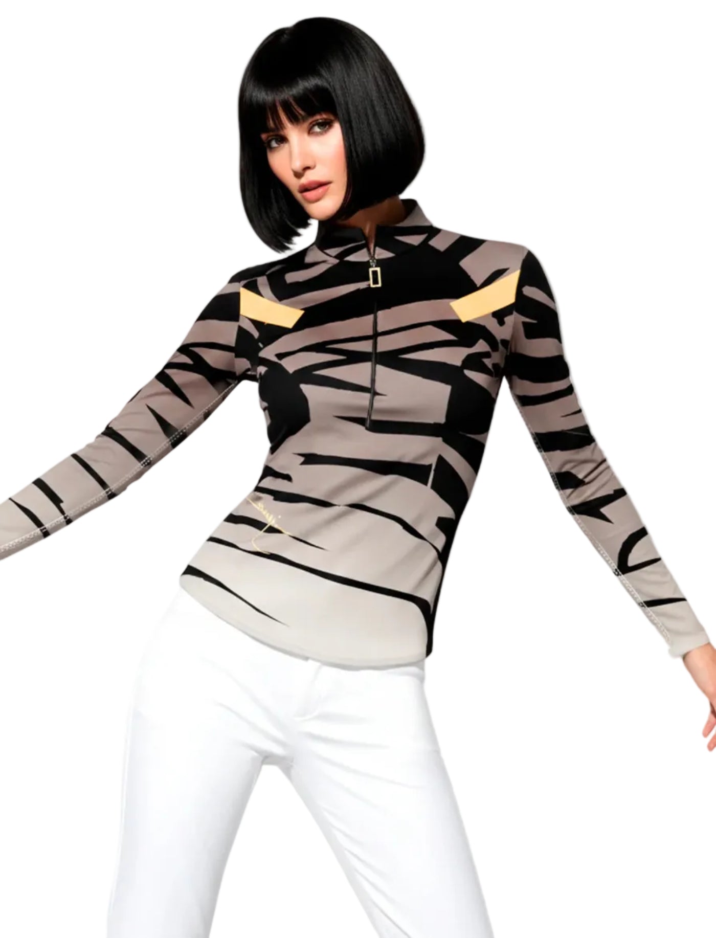 Salsationトップス Jamie Sadock- Long Sleeve Sunsense Mocha Slash Print (Style#: 62159) -