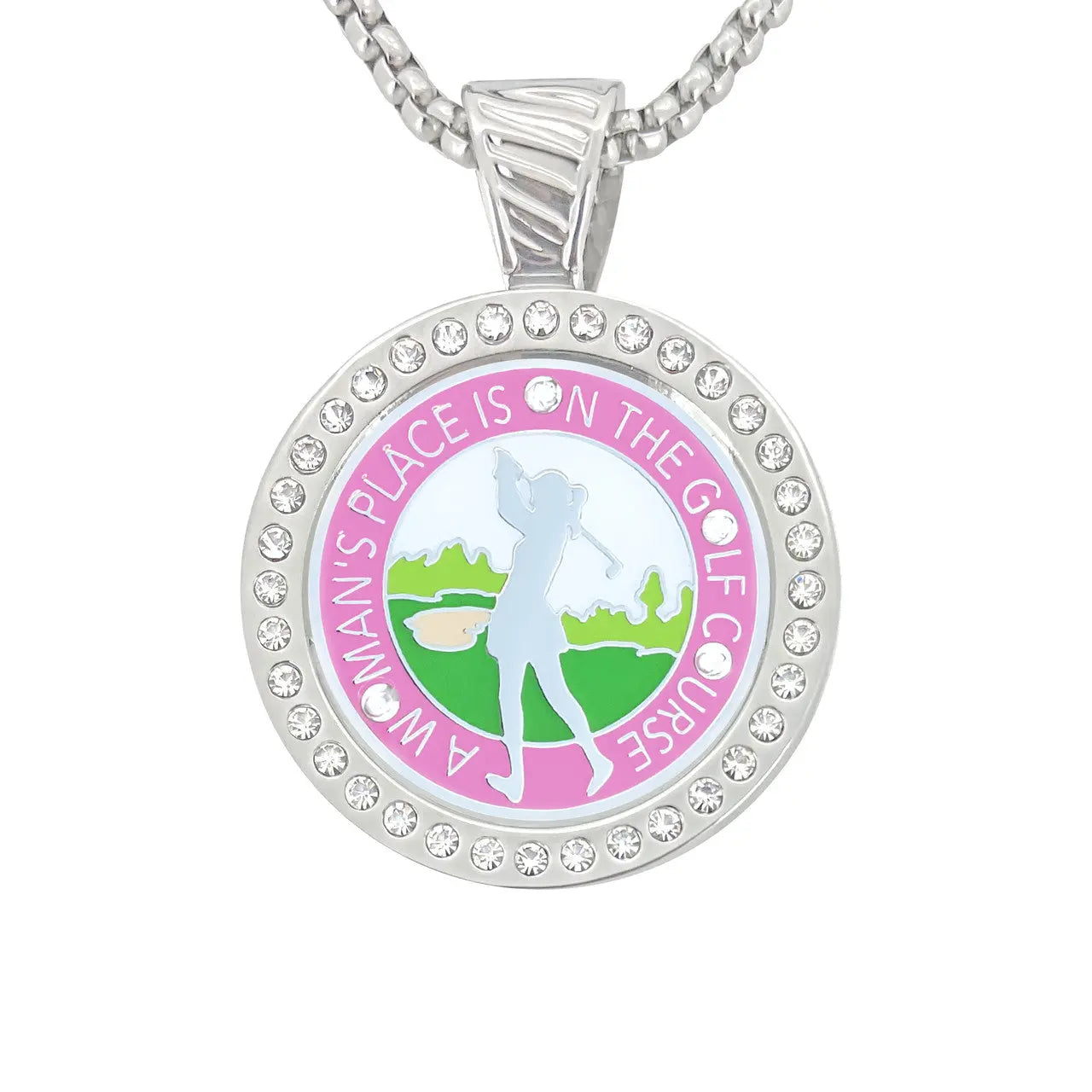 Navika- Chamelion Magnetic Interchangeable "A Woman's Place is On the Course" Ball Marker Necklace