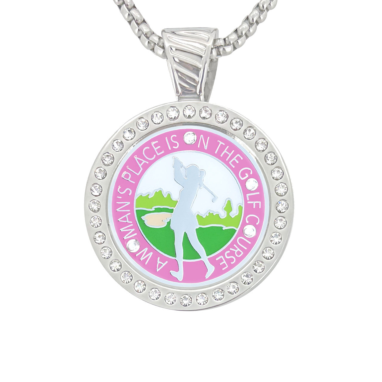 Navika- Chamelion Magnetic Interchangeable "A Woman's Place is On the Course" Ball Marker Necklace