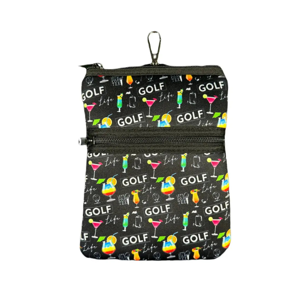 "Golf-A-Holic" Double Zip Clip Pouch Black For the Love of Golf Naples