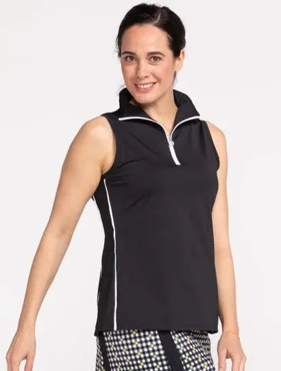 Kinona- Sleeveless "Keep it Covered" Top Black w/ White Trim For the Love of Golf Naples