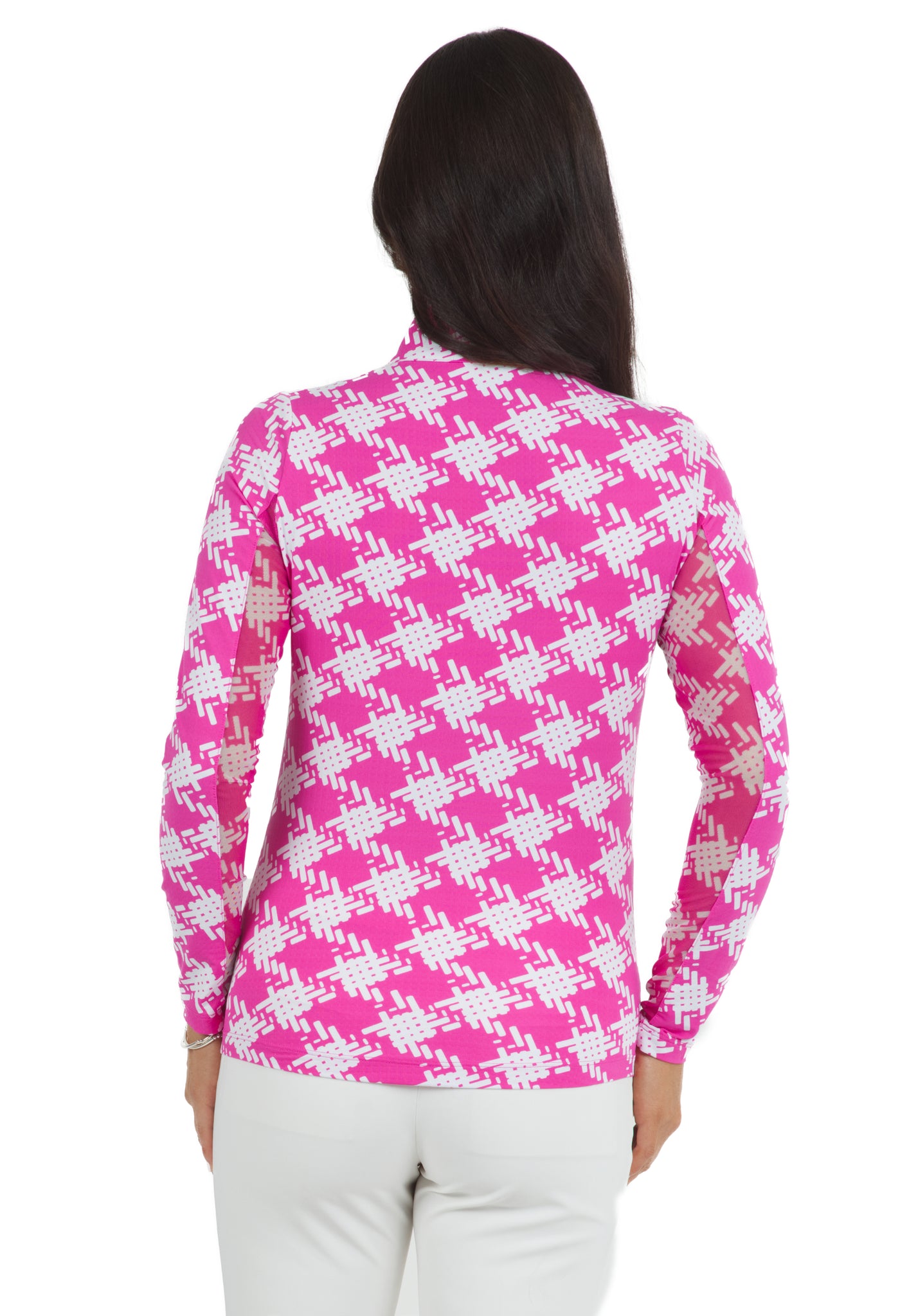IBKUL- Long Sleeve Kimberly Hot Pink/White Zip Mock (Style#: 10376)