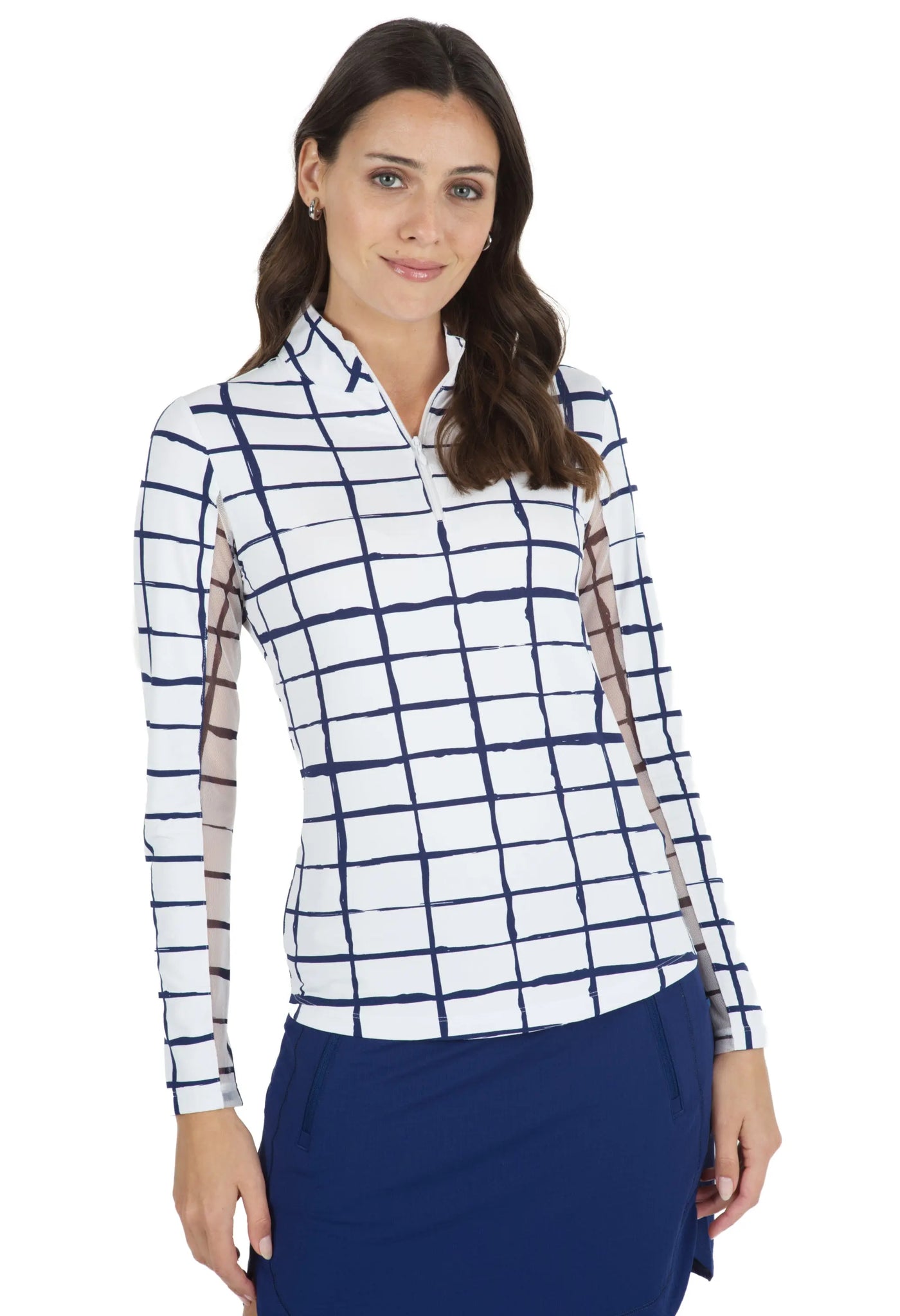 IBKUL- Long Sleeve Cordova White/Navy Zip Mock (Style#: 10495)