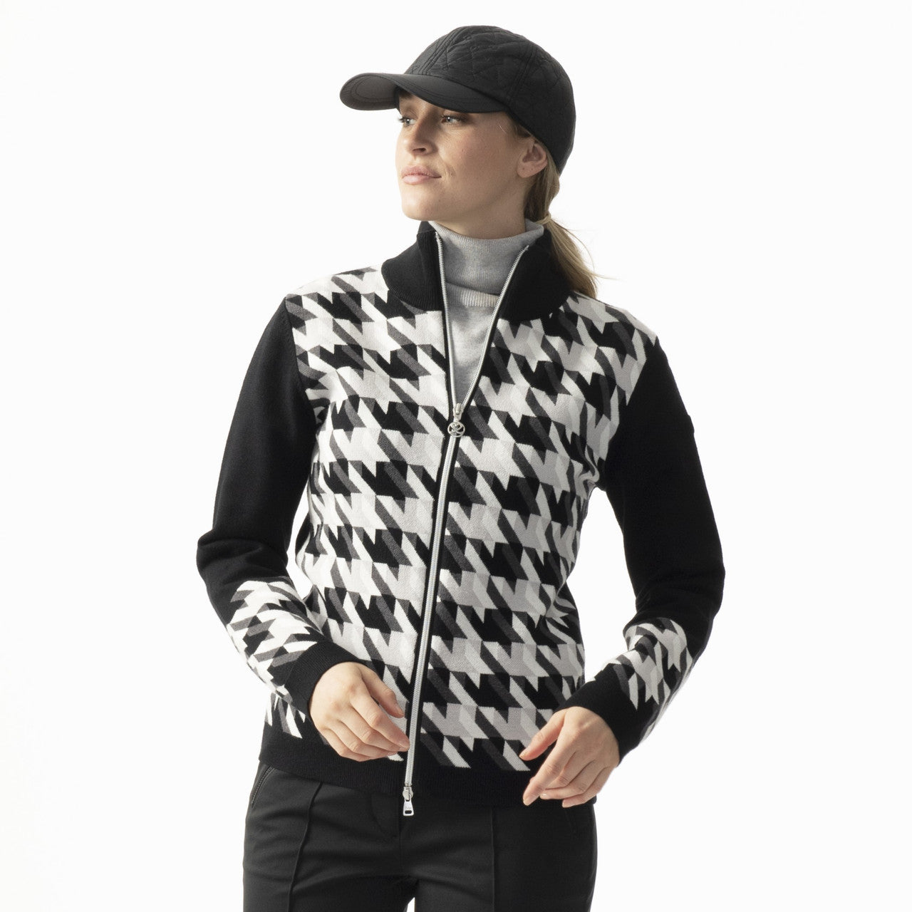 Daily Sports- Simone Houndstooth Black Cardigan Unlined (Style#: 353/530-999)