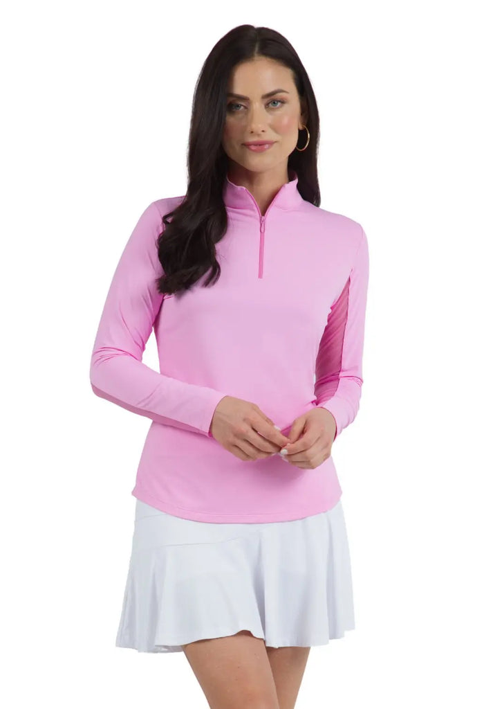 IBKUL- Long Sleeve Zip Mock Candy Pink (Style#: 80000) IBKUL