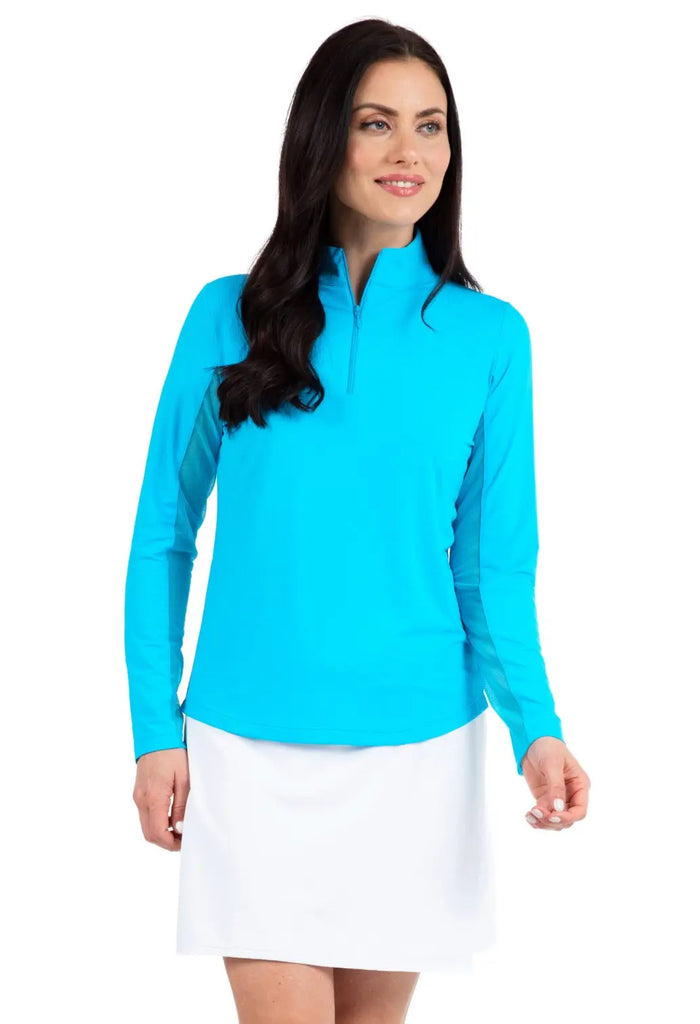 IBKUL- Long Sleeve Zip Mock Turquoise (Style#: 80000) IBKUL