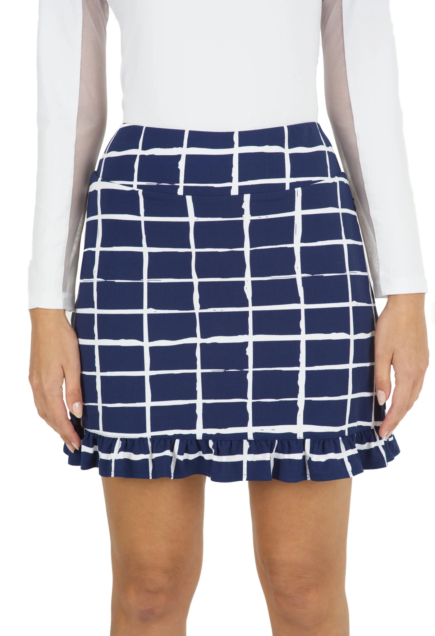 IBKUL- 17.5" Cordova Navy/White Ruffle Trim Skort (Style#: 19495)