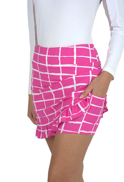 IBKUL- 17.5" Cordova Hot Pink/White Ruffle Trim Skort (Style#: 19495)