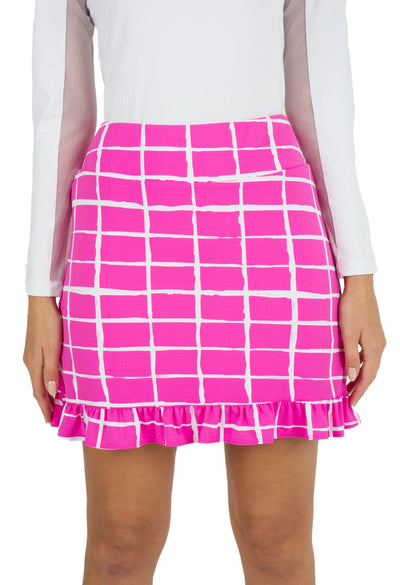 IBKUL- 17.5" Cordova Hot Pink/White Ruffle Trim Skort (Style#: 19495)