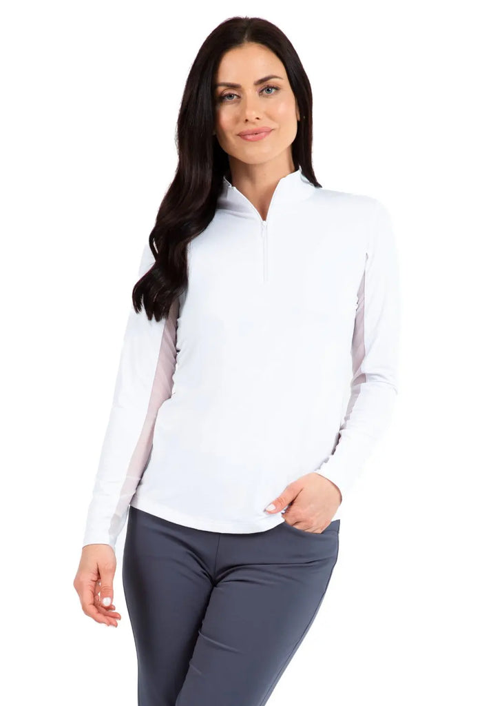 IBKUL- Long Sleeve Zip Mock White (Style#: 80000) IBKUL