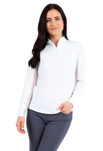 IBKUL- Long Sleeve Zip Mock White (Style#: 80000)