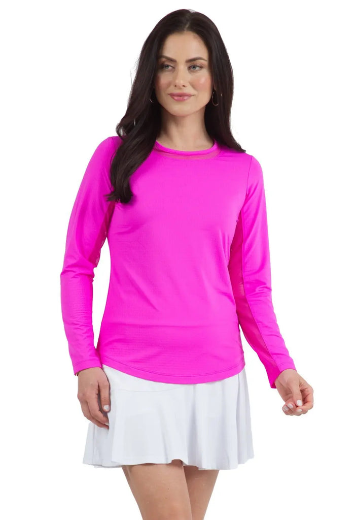 IBKUL- Long Sleeve Crew Neck w/ Mesh Hot Pink (Style#: 83000) IBKUL