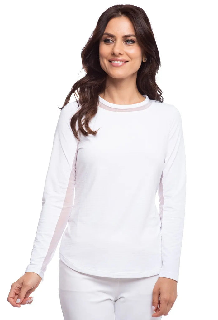 IBKUL- Long Sleeve Crew Neck w/ Mesh White (Style#: 83000) IBKUL