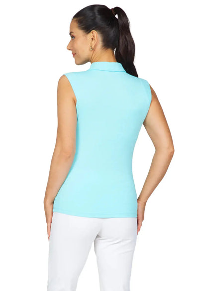 IBKUL- Sleeveless Zip Polo Seafoam (Style#: 84000)