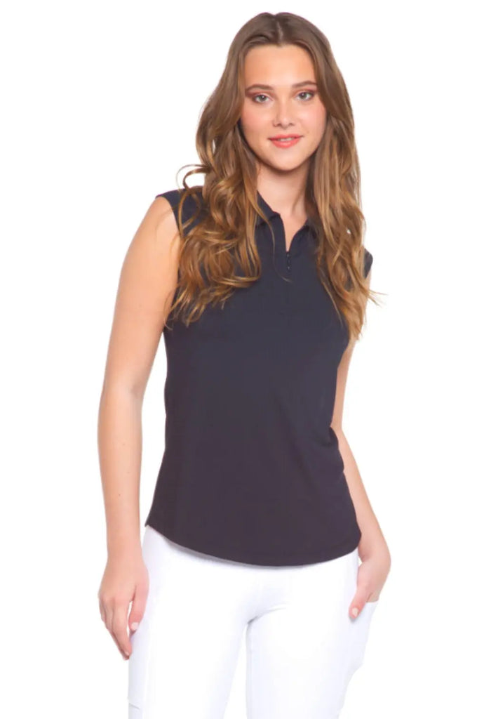 IBKUL- Sleeveless Zip Polo Black (Style#: 84000) IBKUL