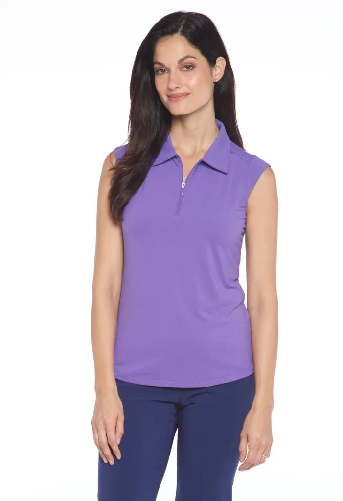 IBKUL- Sleeveless Zip Polo Plum (Style#: 84000) IBKUL