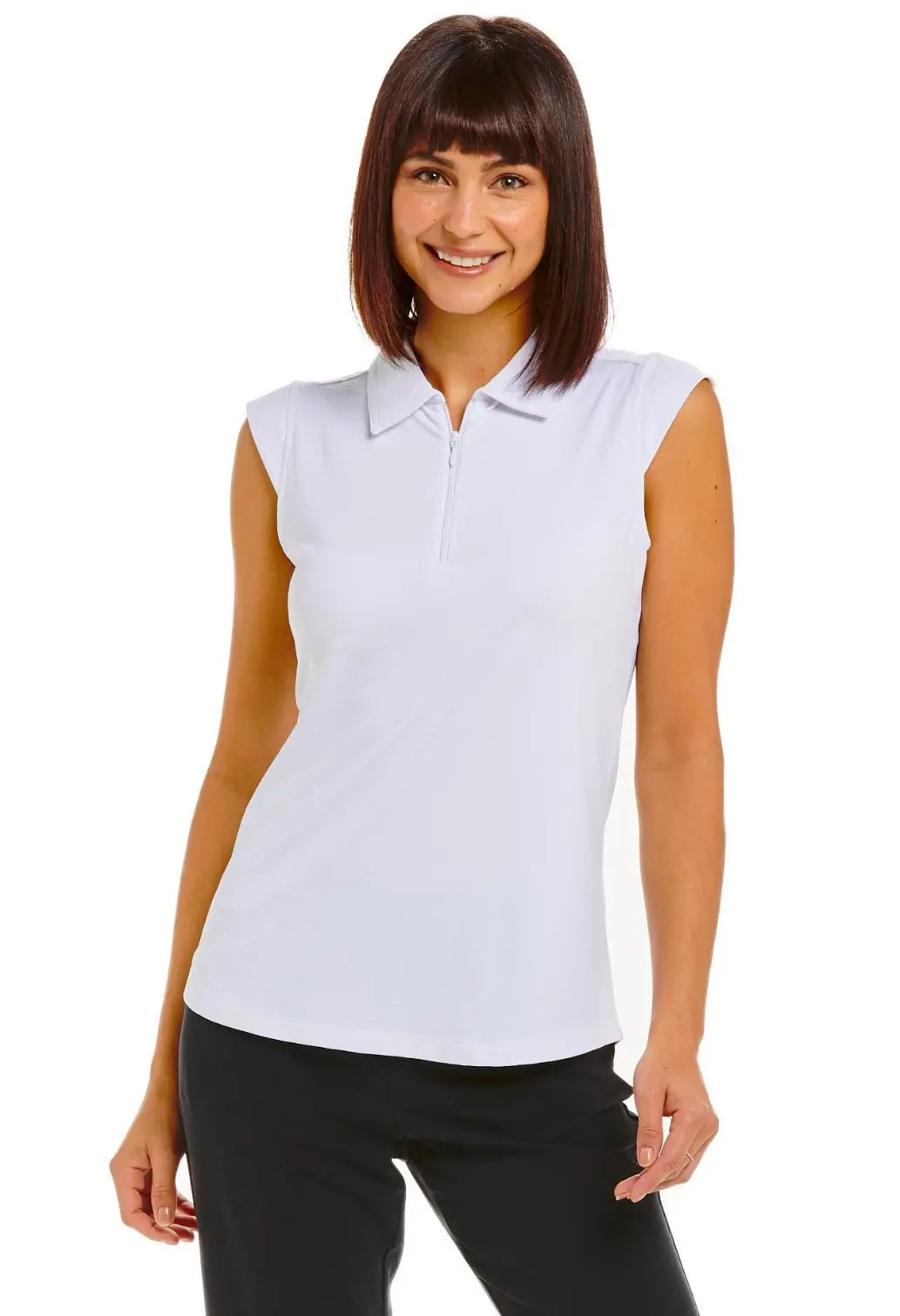 IBKUL Sleeveless Zip Polo White Style 84000 For the Love of