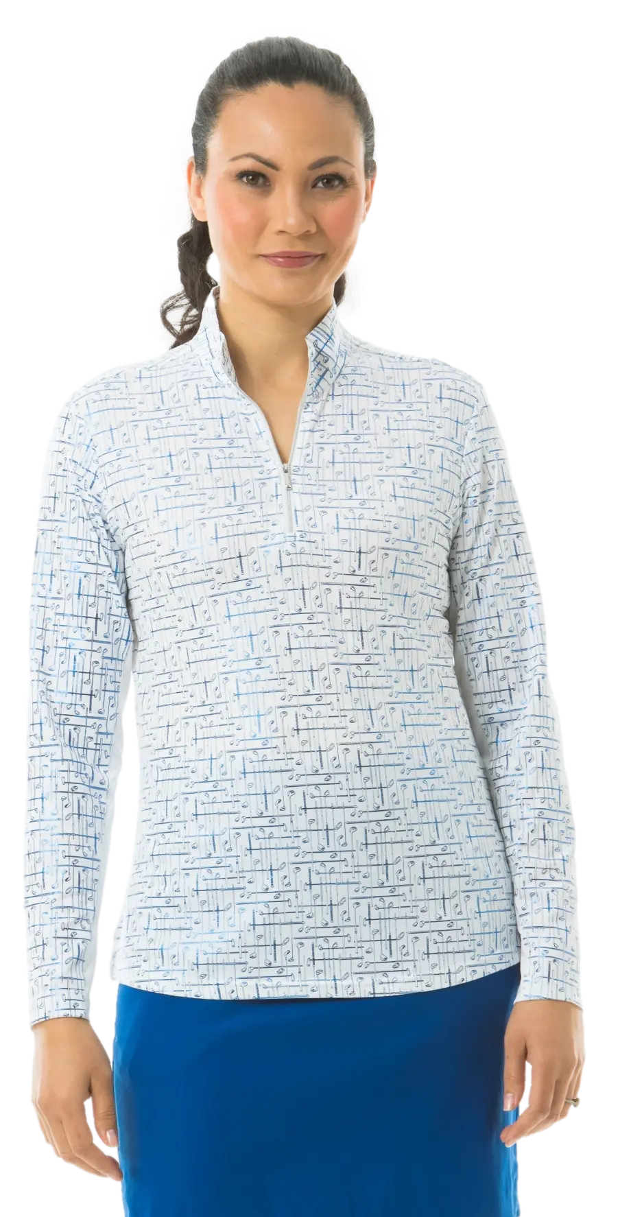 SanSoleil- Long Sleeve Mock "Stix" White/Blue (Style#: 900320)