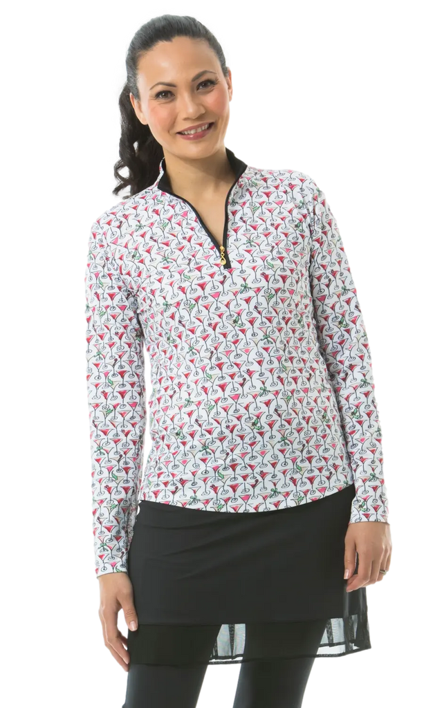 SanSoleil- Long Sleeve Mock "Holiday Martini" (Style#: 900463)(X-Small Only) For the Love of Golf Naples