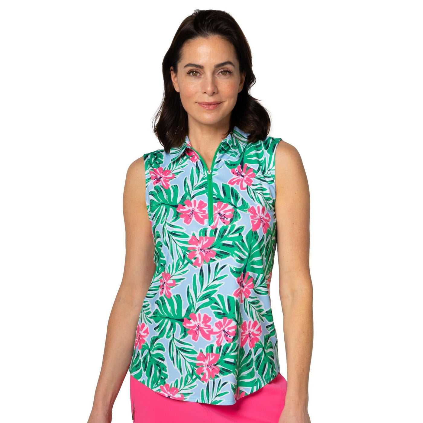 Jofit- Sleeveless Hibiscus Print Polo (Style#: GT0027-HBP) [XS Only]