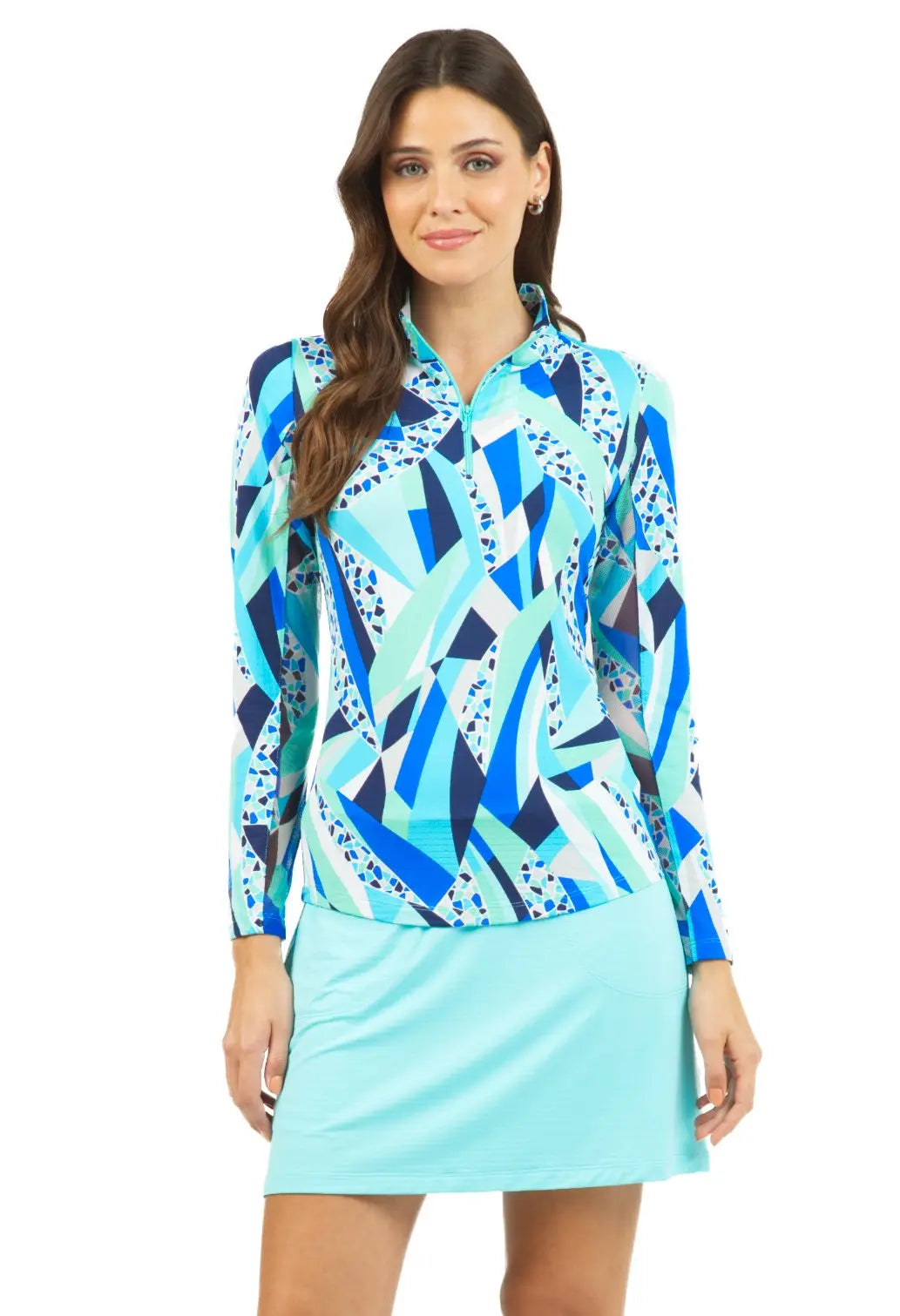 IBKUL- Long Sleeve Brianna Blue Zip Mock (Style#: 10080) [XS ONLY]