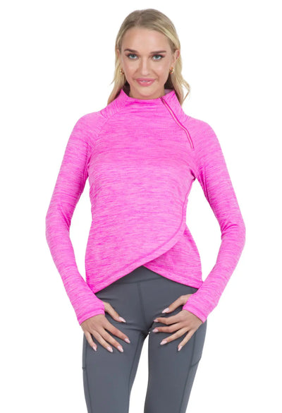 IBKUL- Space Dye Mini Grid Hot Pink Waffle Knit Top (Style#: 77000)