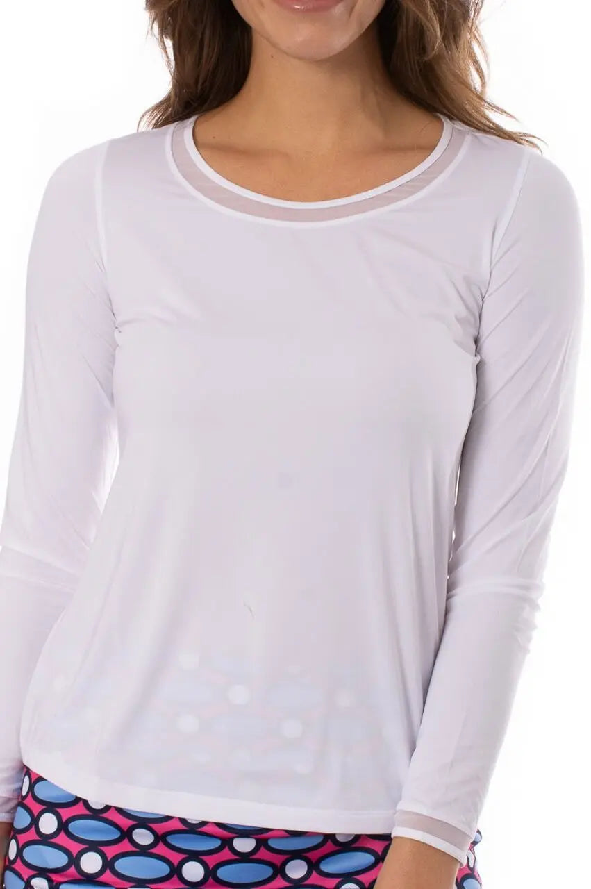 Golftini- Long Sleeve Mesh Trim Polo White (Style#: LSMP)