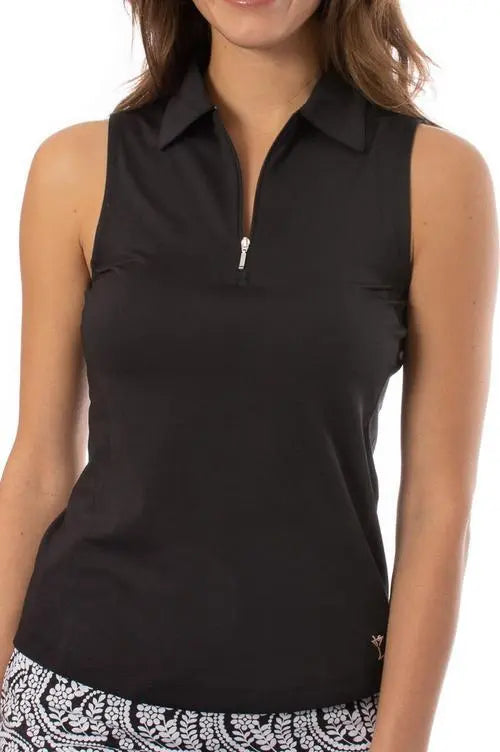 Golftini- Sleeveless Zip Stretch Polo Black (Style#: SLZT)