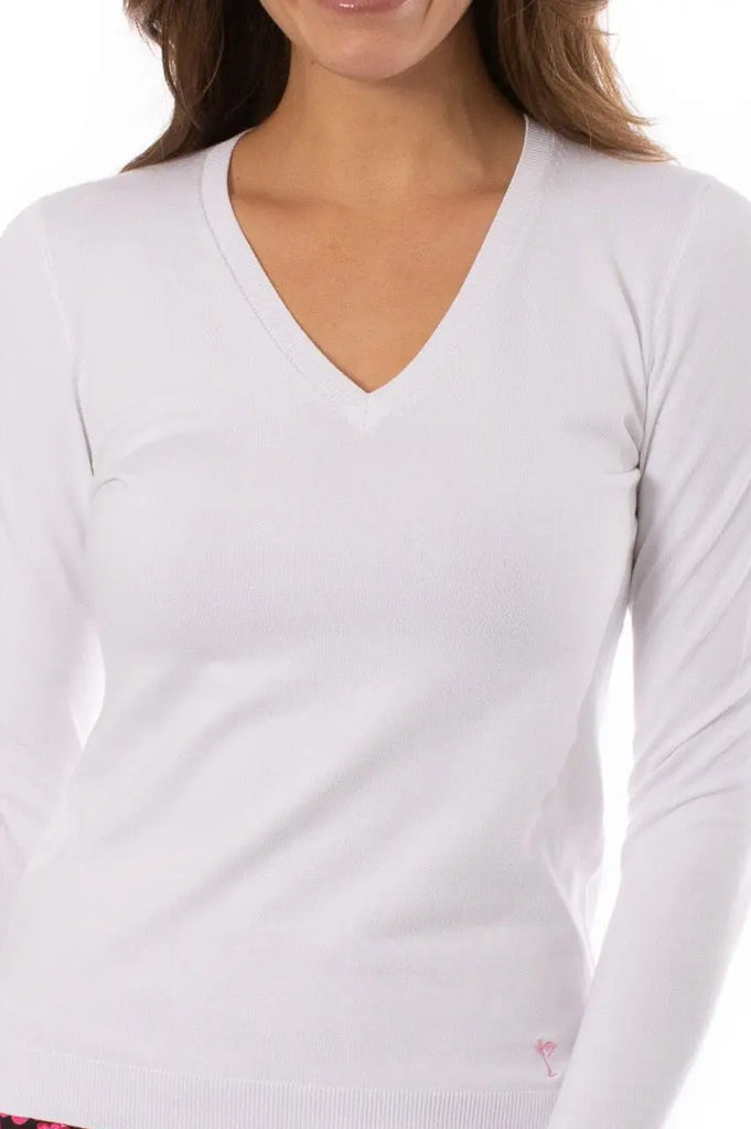 Golftini- Long Sleeved VNeck Sweater White (Style# SW) Golftini