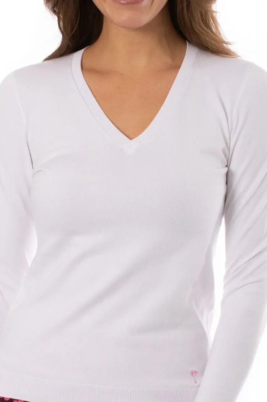 Golftini- Long Sleeved VNeck Sweater White (Style# SW)