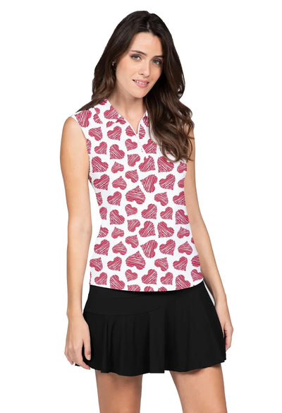 IBKUL- Sleeveless Scribble Hearts Print Polo (Style#: 14489)
