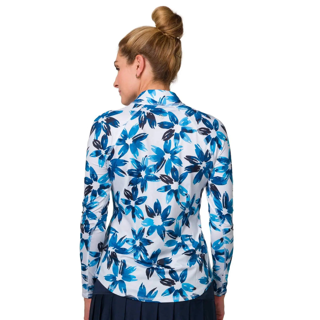 Jofit- Long Sleeve Blue Water Floral Printed UV Mock (Style#: UT0016-BWF)(X-Small Only) For the Love of Golf Naples