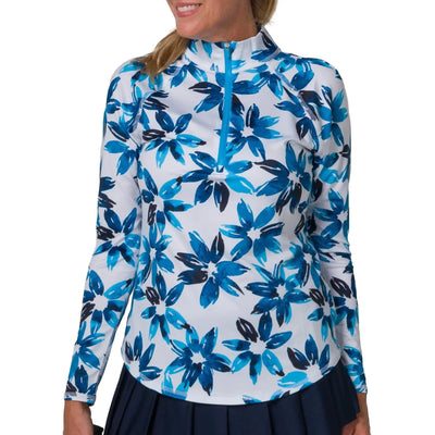 Jofit- Long Sleeve Blue Water Floral Printed UV Mock (Style#: UT0016-BWF)
