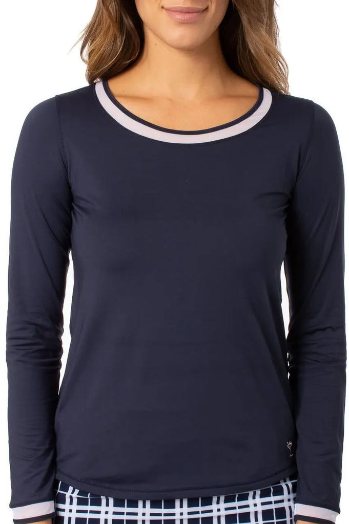 Golftini- Long Sleeve Mesh Trim Polo Navy/White (Style#: LSMP) For the Love of Golf Naples