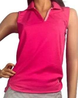 Tribal- Sleeveless Polo Magenta w/ Stripe Trim (Style#: 495O-3491) For the Love of Golf Naples