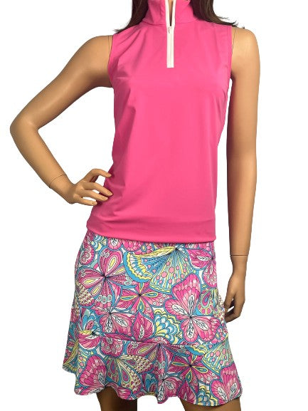 Melly M- Sleeveless Delray Pink/White Top