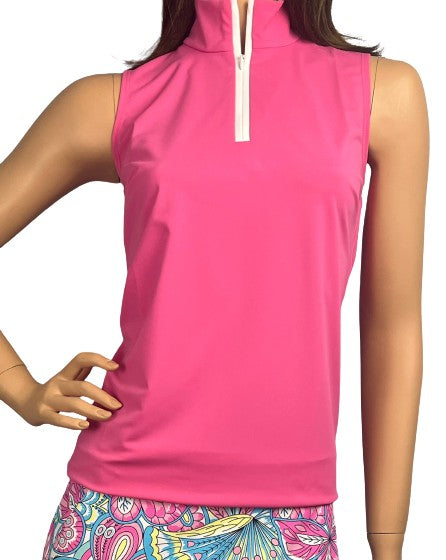 Melly M- Sleeveless Delray Pink/White Top