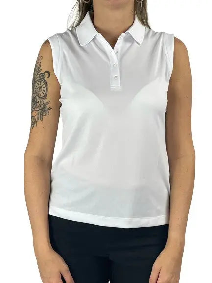 Lady Byron Nelson- Sleeveless Pique Polo White