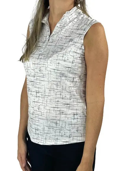 SanSoleil- Sleeveless Mock "Scratch Plaid" White/Black (Style#: 900321)( Small Only) For the Love of Golf Naples