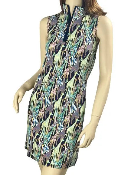 Melly M- Delray Gigi Giraffe Dress Navy/Royal/Lilac(Large Only) For the Love of Golf Naples