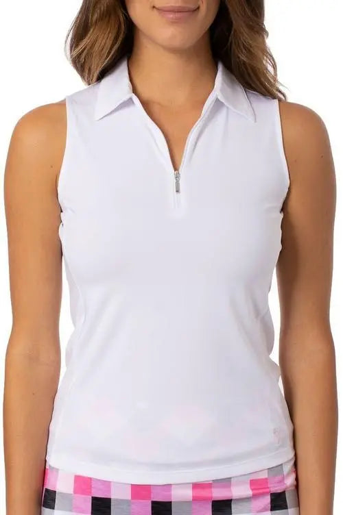 Golftini- Sleeveless Zip Stretch Polo White (Style#: SLZT)
